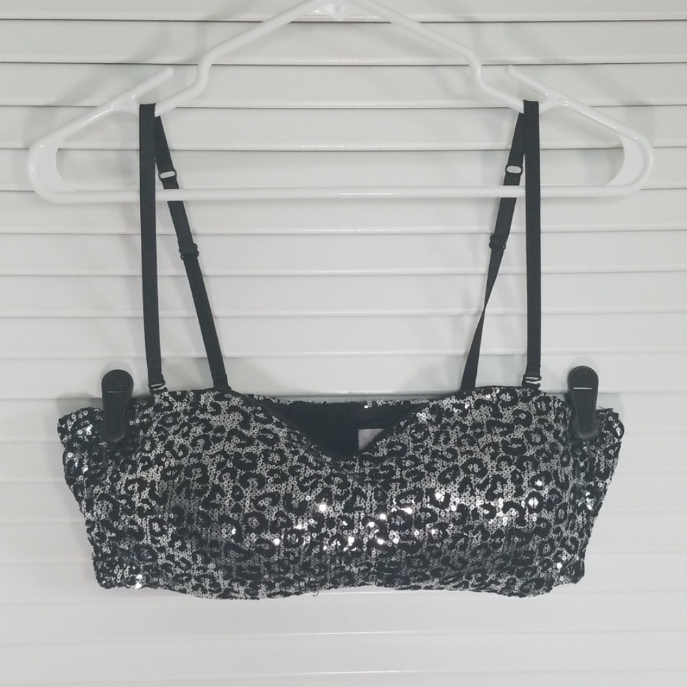 Sequin Leopard Bandeau Bra